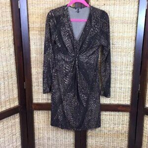 Daisy Fuentes Dress Long Sleeve Brown Print Medium